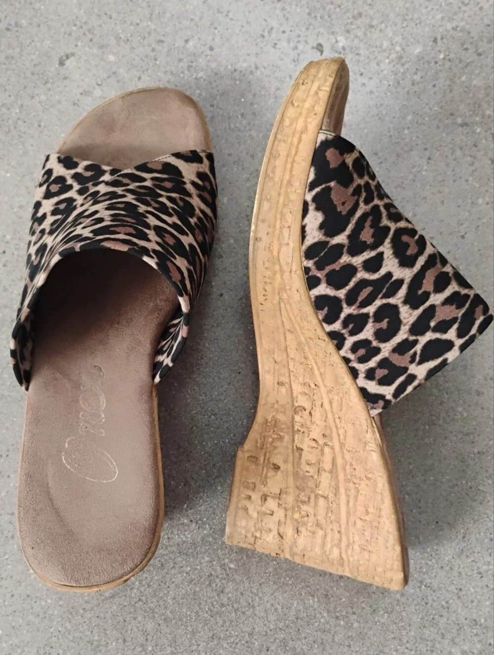 Onex Leopard-Print Cork Wedge Slides - Black, Brown & Tan